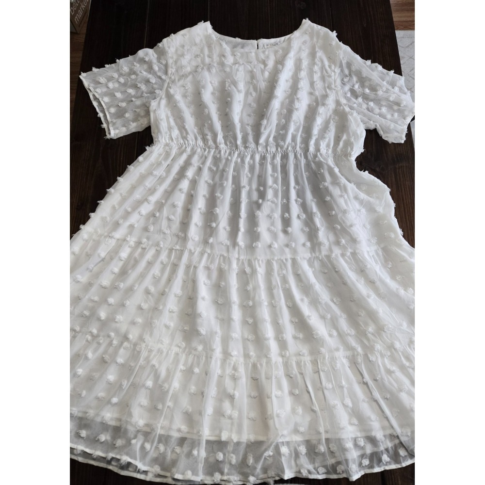 In'Voland 24W White Swiss Dot Tiered Dress Plus Size Bridal Shower Cottagecore